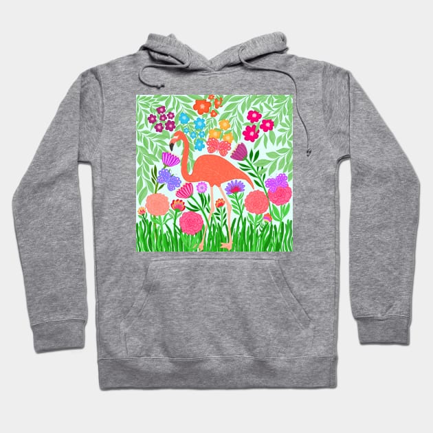 Enchanting Flamingo Butterfly and Flower Design Hoodie by Rosemarie Guieb Designs